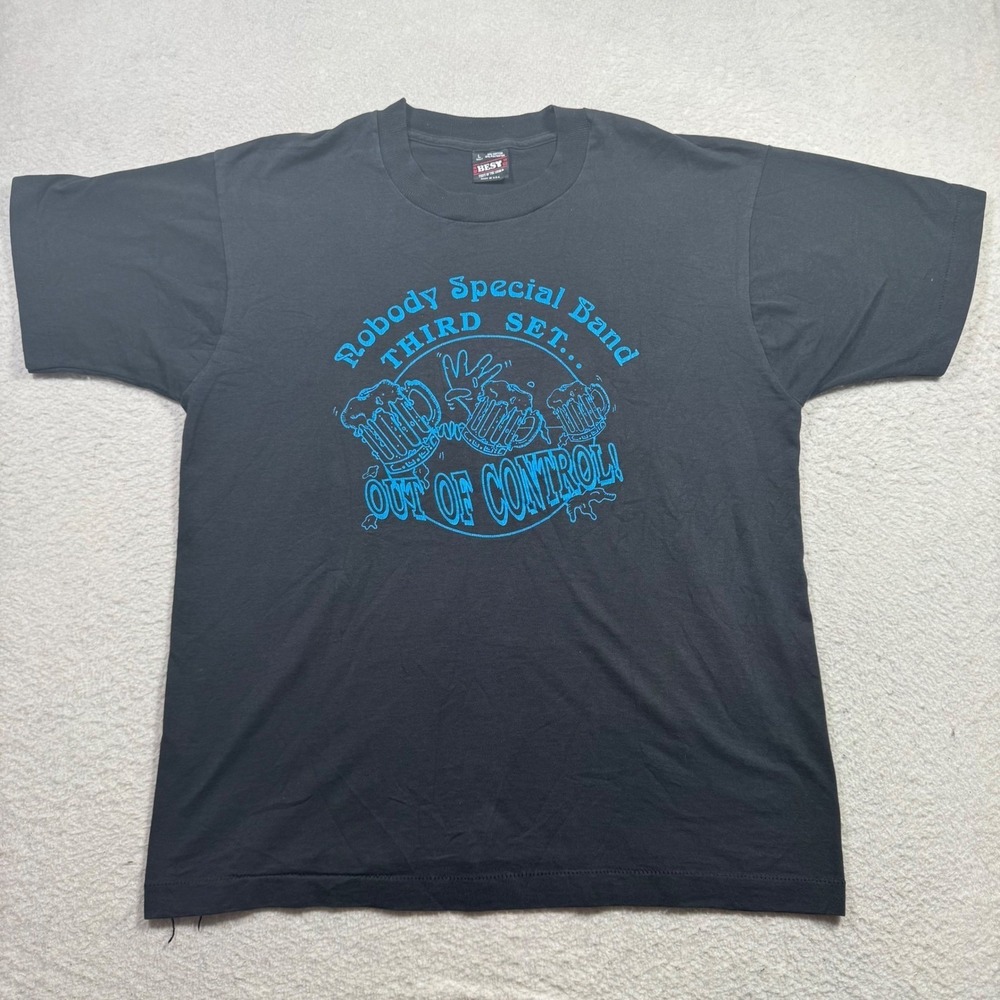 Fruit of the Loom T-Shirt Mens Large Black Good Vintage 90s Nobody Special Band